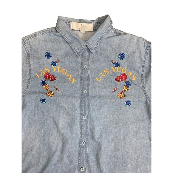 VTG Las Vegas Embroidered Casino Chip Gamble Button Shirt VS Collection Size XL - Picture 2 of 16